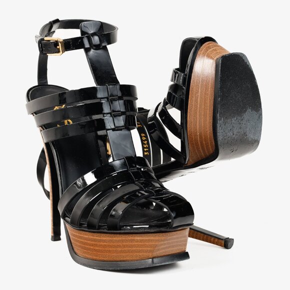 Saint Laurent Tribute Black Patent Leather Platform Sandals - Picture 4 of 11